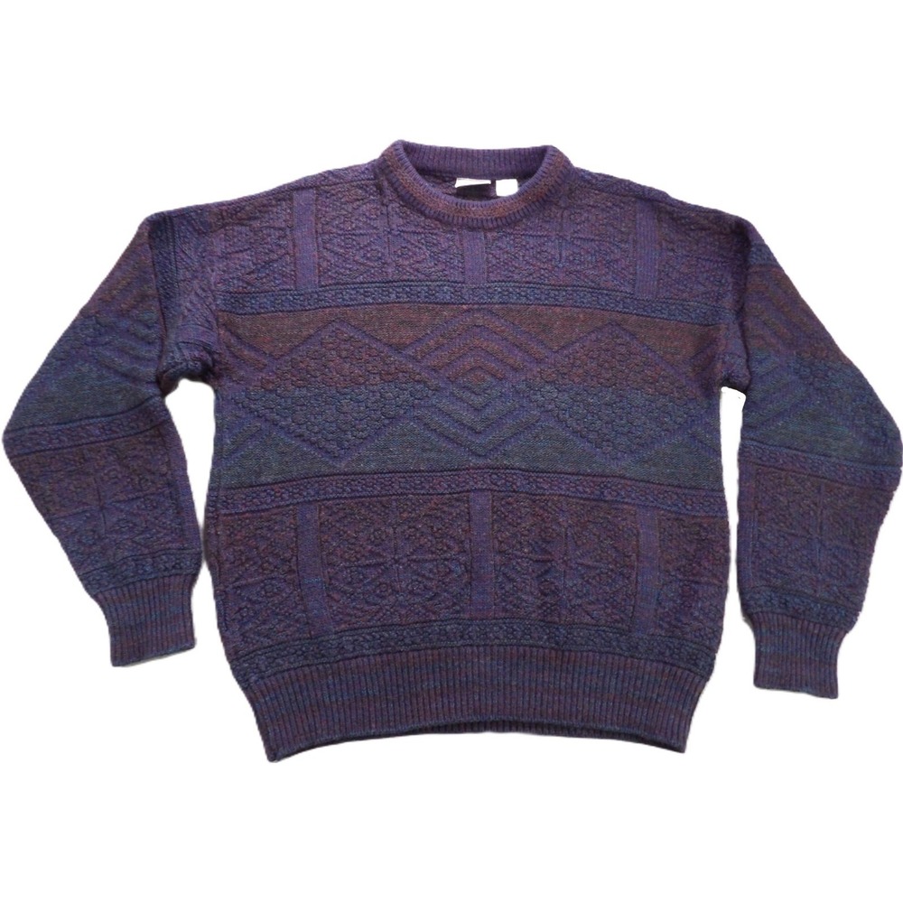 VTG Giorgio di Firenze Sweater Wool Textured Knit Men Large Purple Crewneck 90s